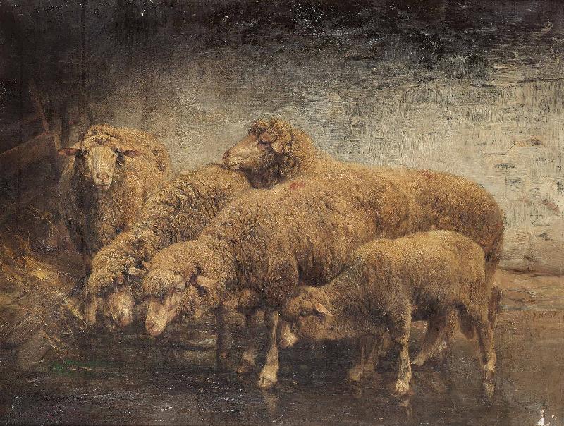 Heinrich von Angeli Sheep in a barn china oil painting image